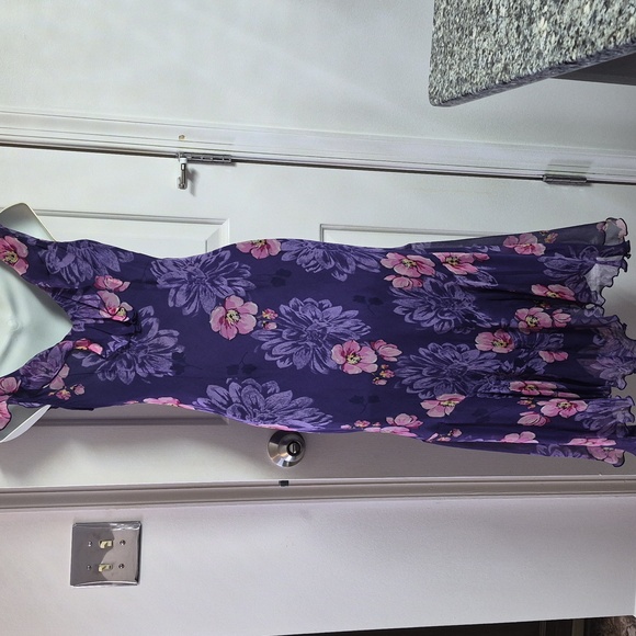 Purple Floral Ruffle-Trim Women’s Dress - Picture 2 of 10